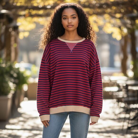 Free People Movement Classic Striped Oversized Boho Rugby Pullover Sweatshirt XL - Picture 12 of 12